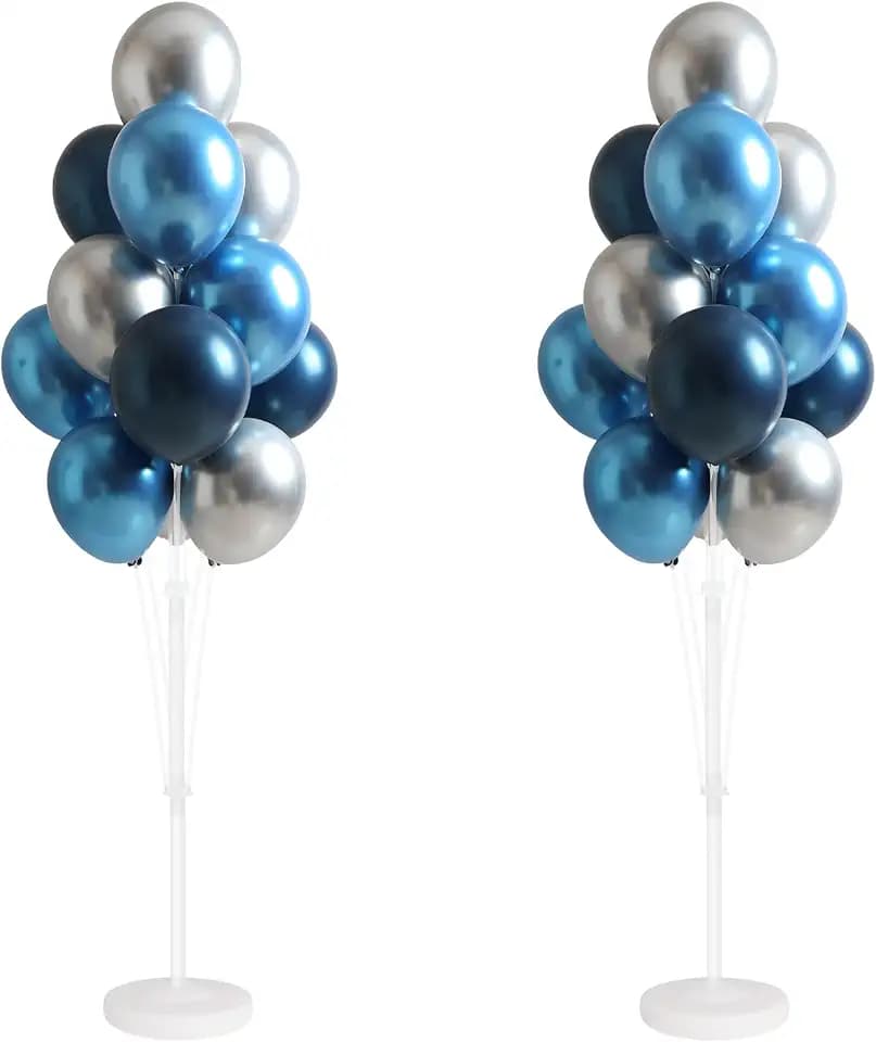 Blue Silver Balloon Column Stand for Indoor Patio Party Decor