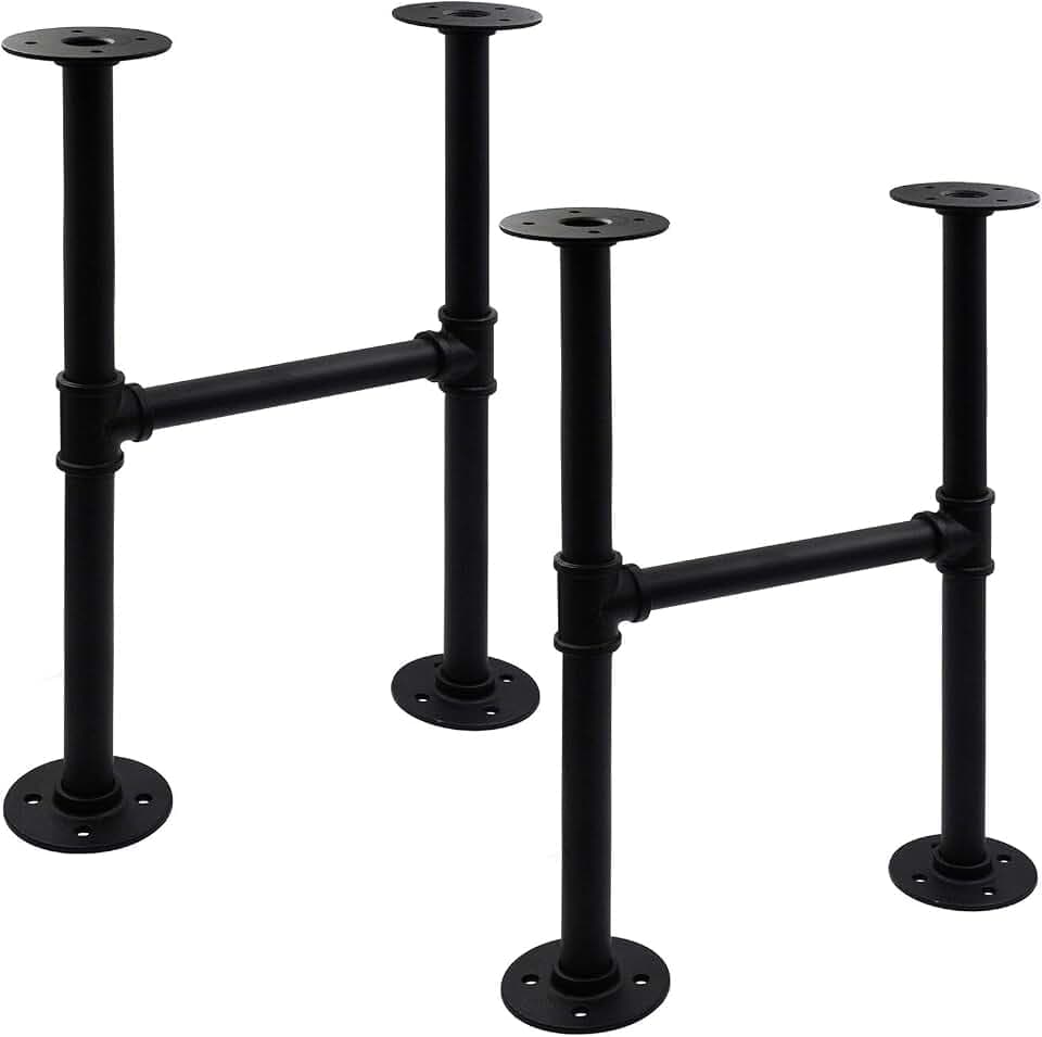 30 Inch Industrial Pipe Table Legs Set of 2, Dark Grey Black Carbon Steel