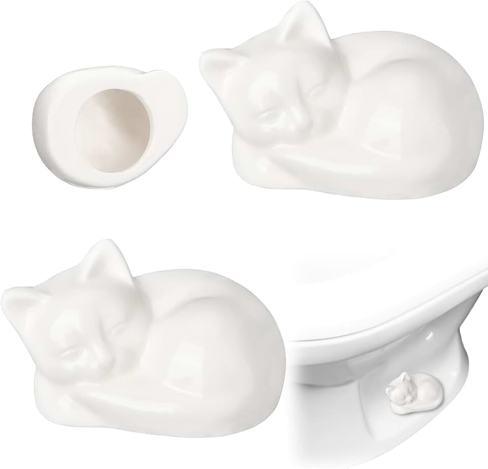 Wonderjune 2 Pack Toilet Bolt Cover Decorative Cat Bathroom Decor, White