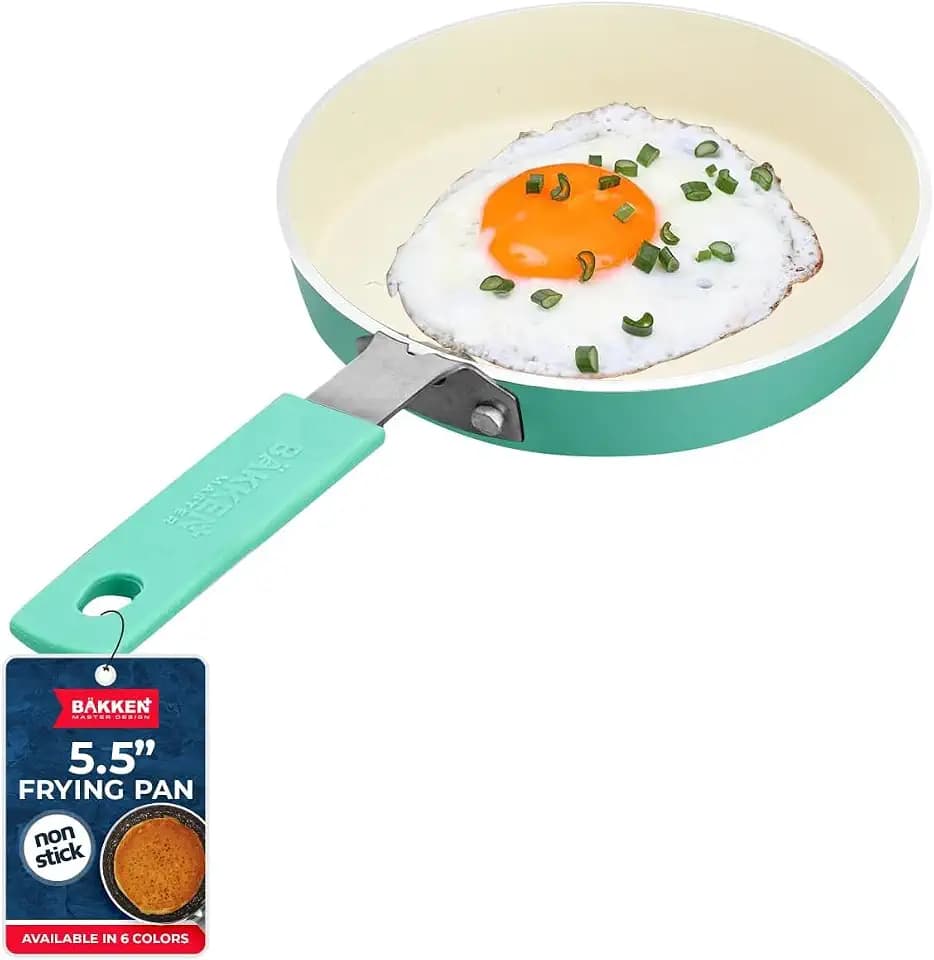 Bakken- Swiss 1-Piece Mini Pan Set – 5.5’’ Non-Stick Egg Pan with Kitchen Spatula, Cool-Touch Handles, Heat-Resistant Up To 400° F, Food-Grade Safe, For Gas, Electric and Ceramic Cooktops, Aqua