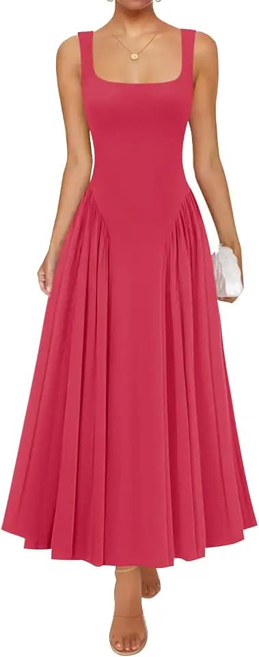 ZESICA Womens Summer Sleeveless Square Neck Vacation Sundress
