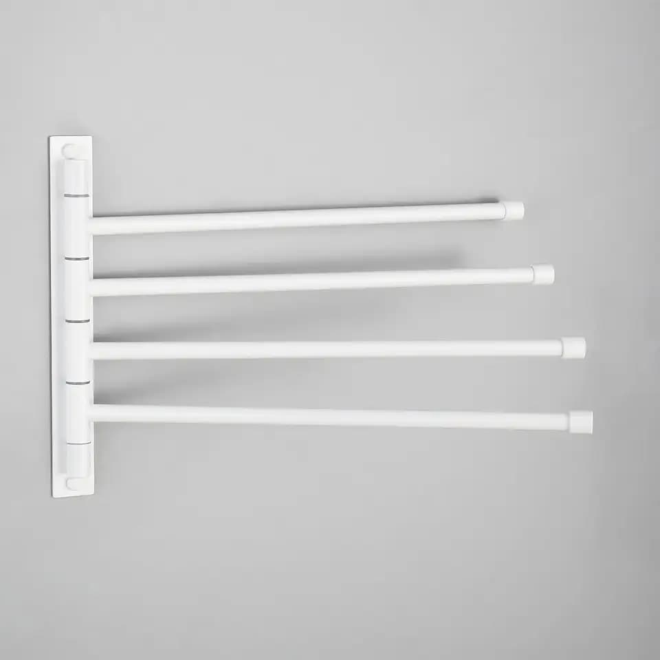 GERZWY Wall Mount Bath Towel Rack with 4 Arms Stainless Steel Bathroom Swing Arm Towel Bars Organizer, White