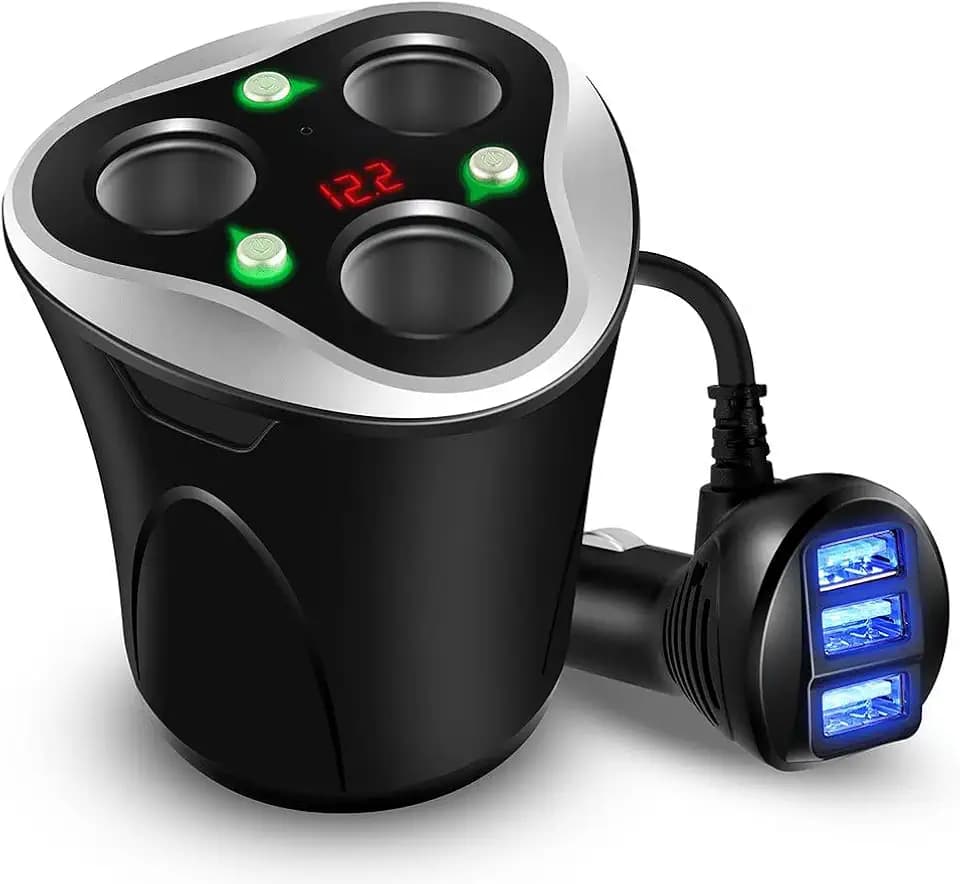 KFZ Zigarettenanzünder Verteiler 3 Fach Auto Ladegerät Adapter mit 3 USB Ports 12/24V 120W DC Power Getrennte Schalter LED Display für Handy iPhone Samsung GPS Autokamera Bluetooth Geräte