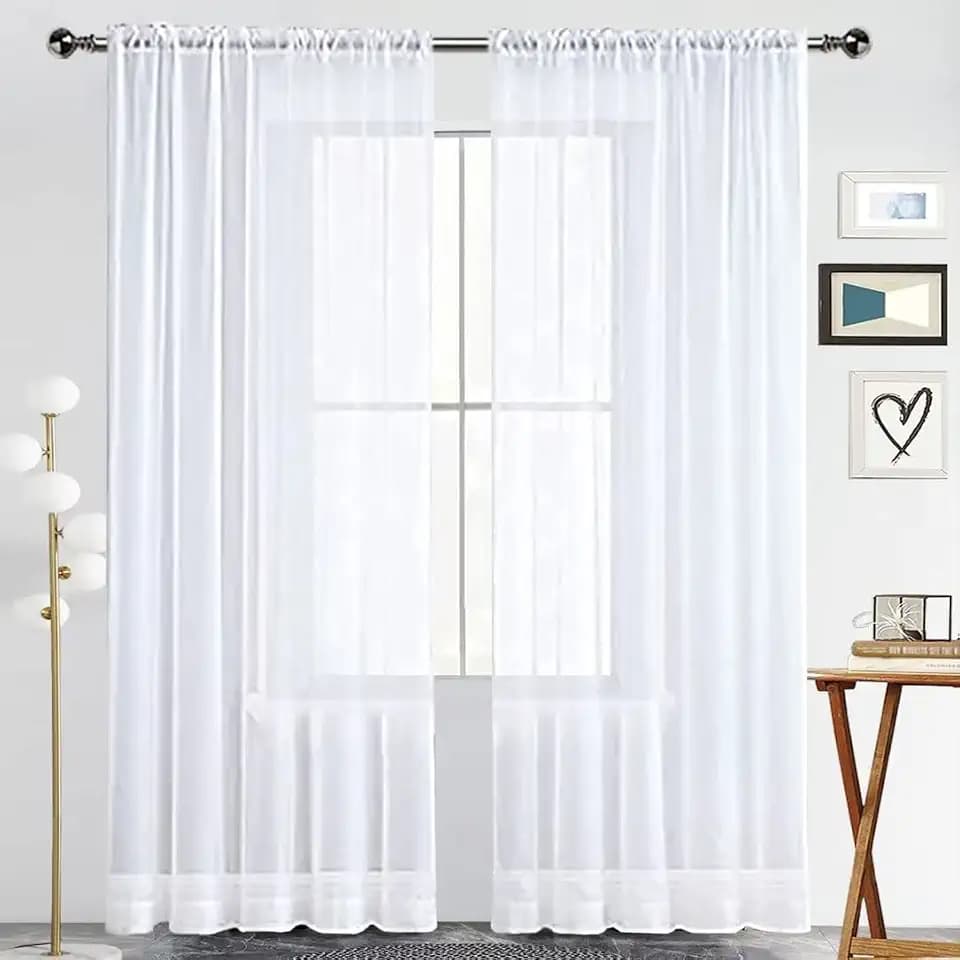 SpaceDresser Basic Rod Pocket Sheer Voile Window Curtain Panels White 1 Pair 2 Panels 52 Width 72 Inch Long for Kitchen Bedroom Children Living Room Yard(White,52 W x 72 L)
