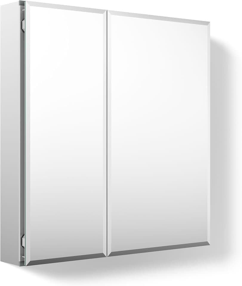 Kohler CB-CLC2526FS Bathroom Medicine Cabinet with Mirror, Beveled Mirror Doors, Adjustable Shelves, Rectangular Beveled Edge, 25 in. W x 26 in. H