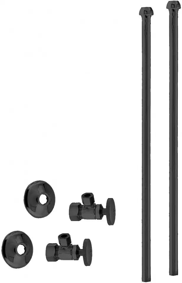 Westbrass A105KBN-62 5/8" x 3/8" OD x 20" Bullnose Riser Supply Line Kit with Round Handle Angle Supply Shut Off Valve for Faucet, Matte Black