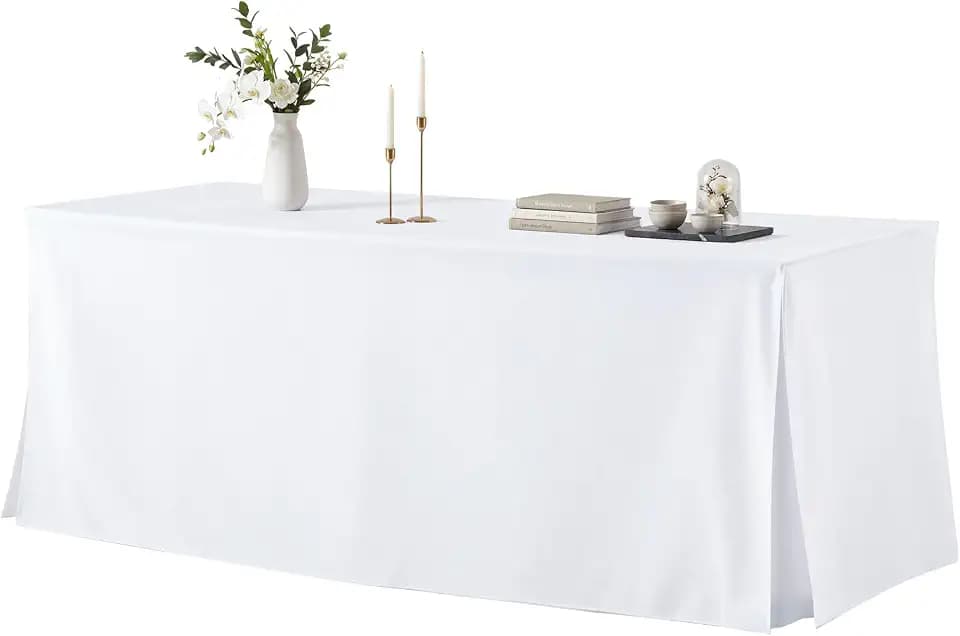 White Fitted Tablecloth Waterproof Table Cover for 4 Foot Rectangle Tables
