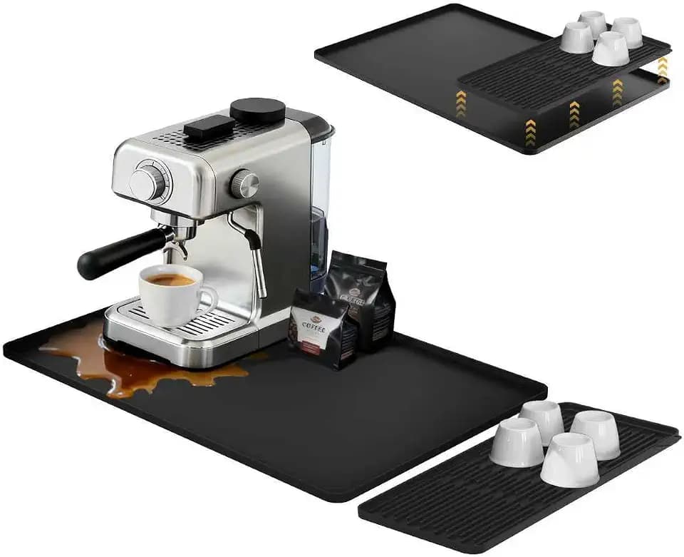 24×16-inch Barista-Grade Coffee Station Mat: Catch Spills, Protect Countertops! Silicone, Water Resistant & Heat Resistant. Perfect Under, as Dish Dryer or Pet Mat. (Black)