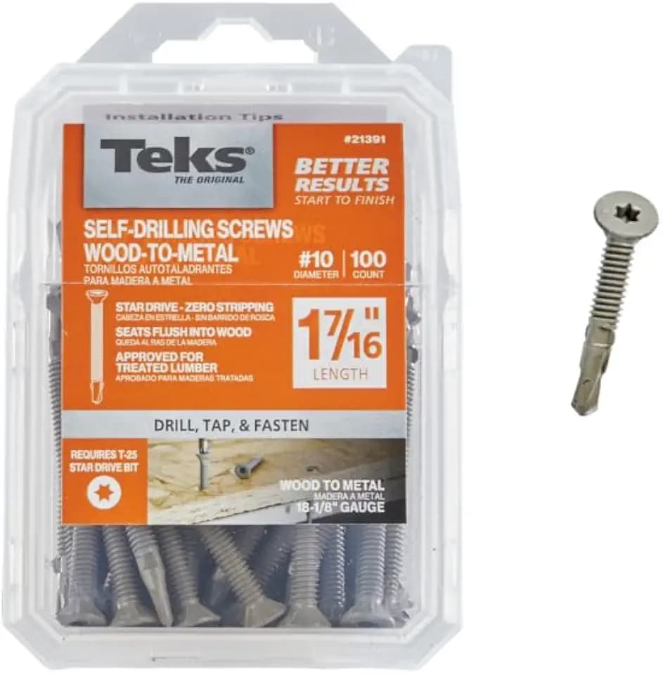 Teks #10 x 1-7/16" Wood-to-Metal T-25 Self-Drilling Screws, 100 PCS
