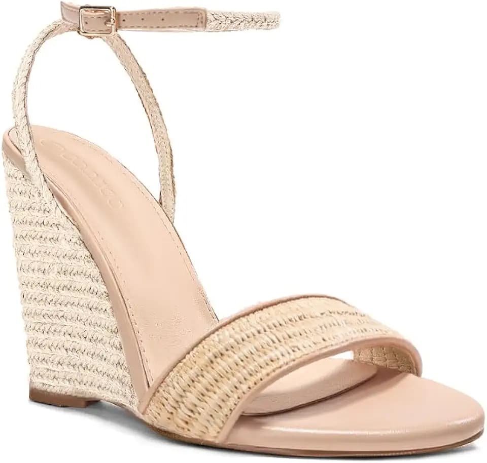 Coutgo Womens Wedges Heels Sandals Espadrilles Raffia Open Toe Ankle Strap Straw Summer Beach Shoes