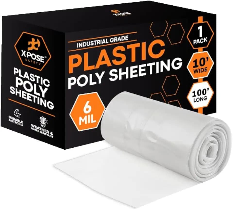 Xpose Safety Clear Plastic Sheeting – 10' x 100' Roll – Heavy Duty 6 Mil Poly Sheet – Waterproof, Dustproof, Vapor Barrier – for Construction, Painting, Industrial Use