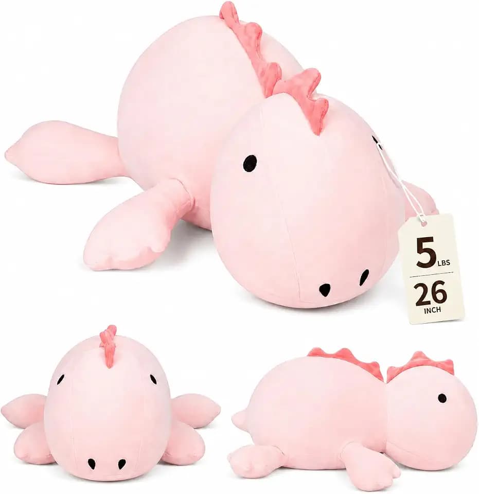 JDF 26" 5 lbs Weighted Dino Stuffed Toys, Weighted Dinosaur Stuffed Animals Plush Toy, Cute Animals Plushie Dolls Pillow Gifts, Adorable Stuffed Animal Adults & Kids Plushie Pillow Decor (Pink)