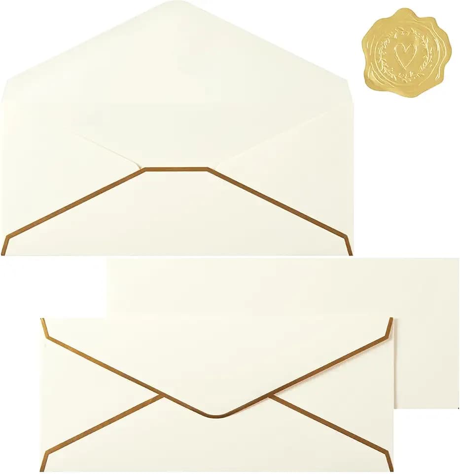 30 Pack #10 Business Envelopes with Stickers, Thick Paper, Cream Color