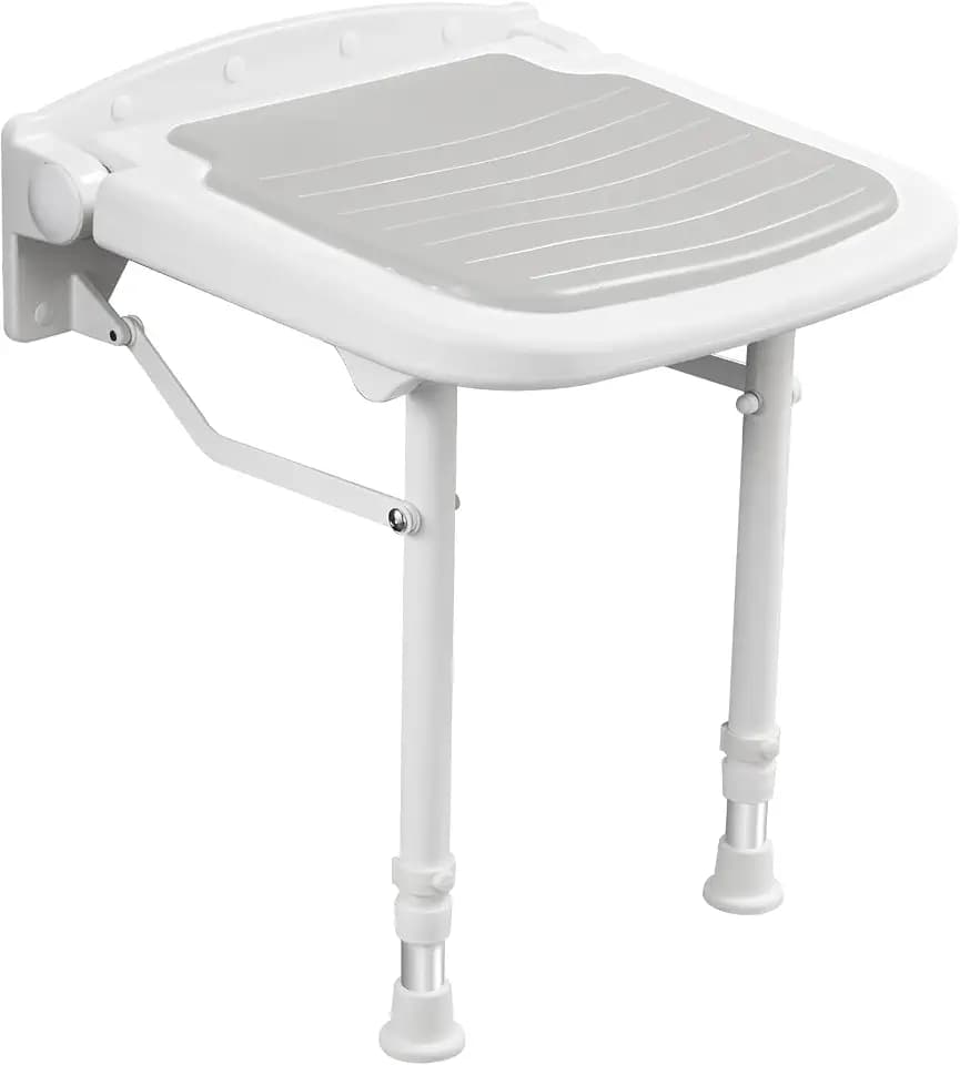 Wall Mounted Shower Seats w/PU Cushion Support 550lbs, Adjustable Height Folding Shower Chair Wall Mounted for Elderly-Adults-Pregnants-Seniors-Disabled