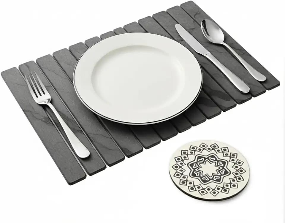 Stone Dish Drying Mat for Kitchen Counter, Quick Dry Foldable Diatomaceous Earth Drying Mat, Super Absorbent Kitchen Drying Mat with Modern Dark Gray Design