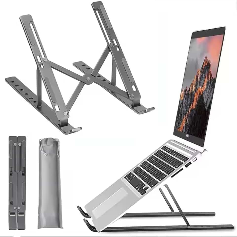 Generisch Faltbarer Laptop-Ständer, X-Struktur aus Aluminium, 16-18 Zoll, Rutschfester Halter mit Tragetasche, Silber