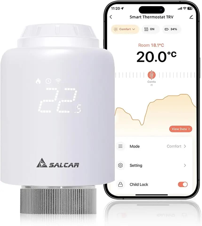 SALCAR Smartes Heizkörperthermostat WiFi TRV603 Thermostat Heizung Kompatibel mit Amazon Alexa & Google Assistant Programmierbar Heizungsthermostat Tuya Smartes Heizkörper kein Gateway erforderlich