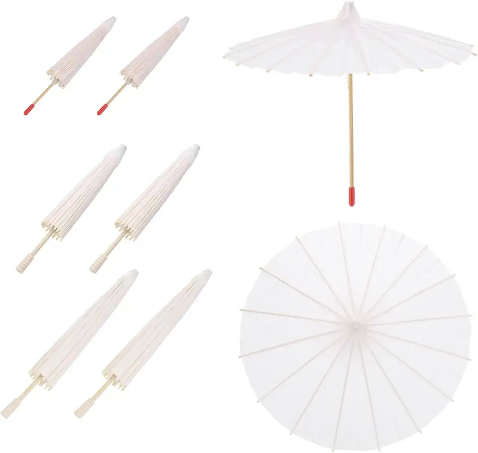MECCANIXITY 6 Pcs White Paper Umbrellas, 8"/12"/16" DIY Oiled Paper Painting Umbrellas for Wedding Decoration, Photography Props, Party Gifts