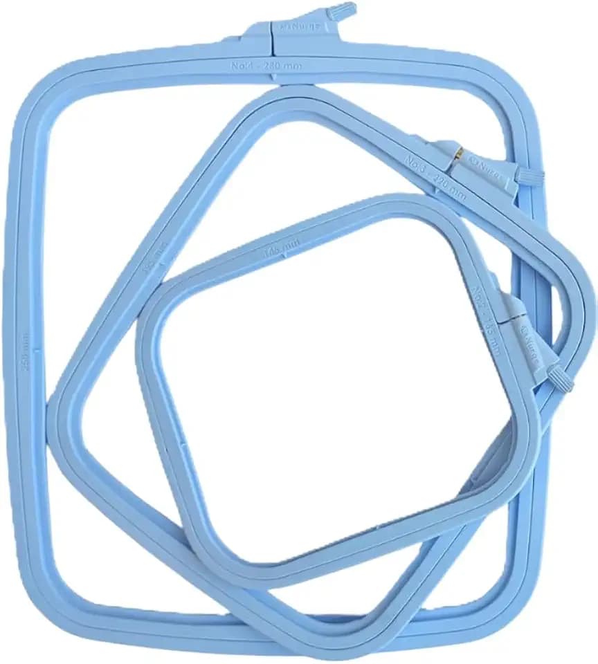 Nurge Square Embroidery Hoop - Plastic Cross Stitch Frame for Needlepoint & Embroidery - Adjustable Craft Hoop - Blue - Set of 3