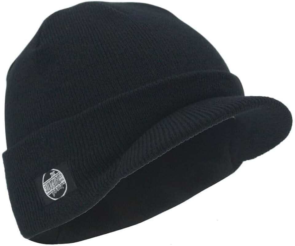 The Vintage Year Visor Beanie Billed Knit Radar Cuff Skull Cap Sports Outdoor Winter Stretch Acrylic One Size Men Women