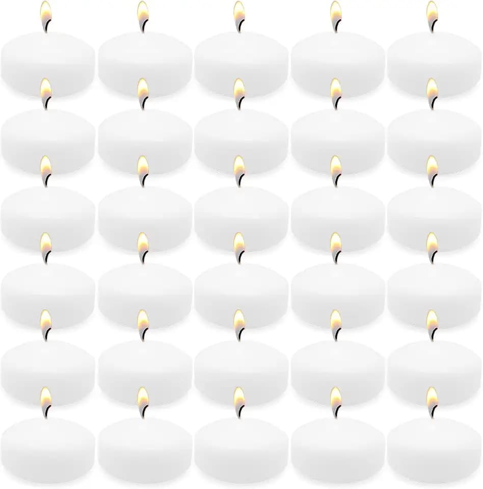 6 Hour White Floating Candles, 2 Inch Unscented Small Pool Water Wax Candles for Cylinder Vase, Centerpiece at Wedding, Party, Holiday, Set of 50