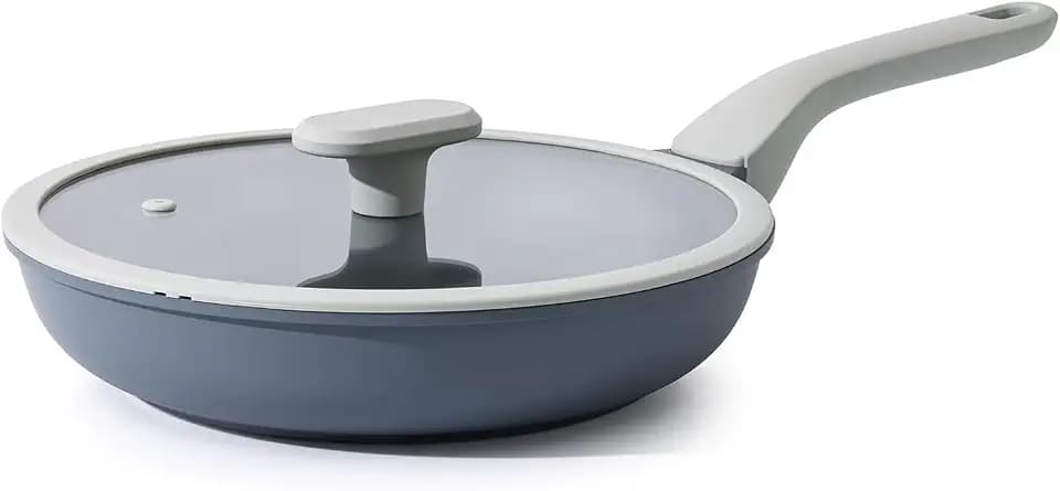 PRICUSIS Nonstick Ceramic Frying Pan with Lid, Non Toxic Skillet, Healthy Egg Pan Nonstick Omelet Pan Chef's Pan, PTFE PFOA & PFAS Free, Induction Compatible (8Inch W/L)