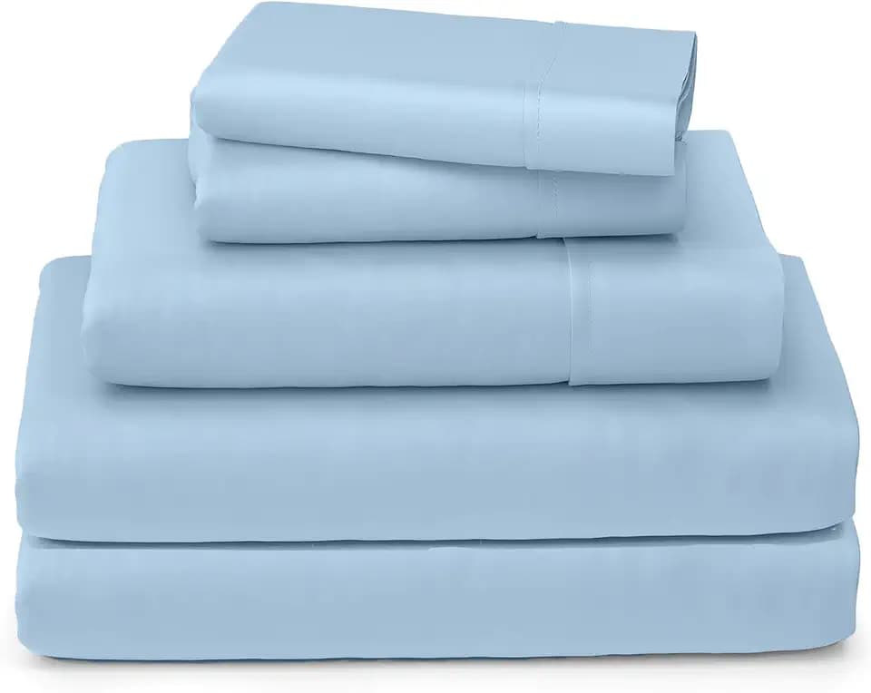 SKY BEDDINGS Split King Sheets Set, 100% Egyptian Cotton Sateen, Light Blue