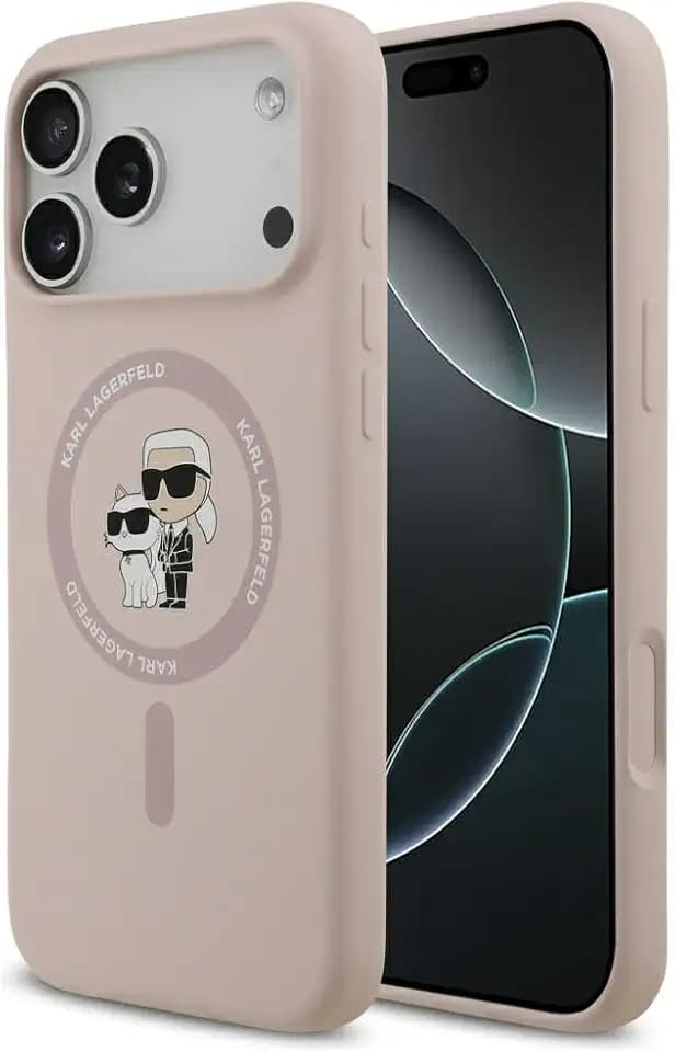 CG MOBILE Karl Lagerfeld Silikon-Ring „Karl & Choupette“ kompatibel mit MagSafe Hülle für iPhone 17 Pro Max (Pink)