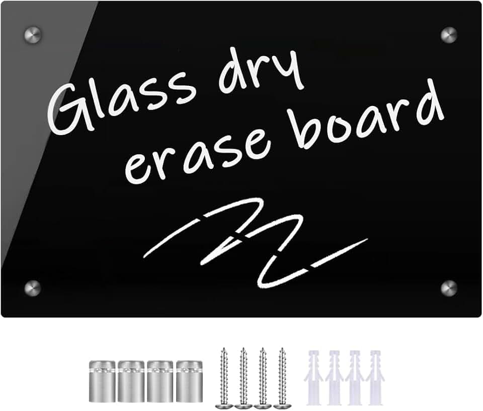 Okydoky Black Glass Dry Erase Whiteboard, 8"" x 12"" Frameless Glass White Board for Home,School,Office,Black Surface(Glass BB-BK-2030)