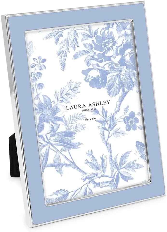 Laura Ashley 4x6 Cashmere Blue Enamel Picture Frame, Silver Edge w/Easel