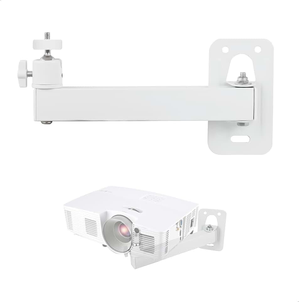 Beamer Halterung Wand Projector Stand, Beamer Wandhalterung Verstellbare 360° Drehbar, Metall Projektor Ständer mit 1/4-Zoll-Schraubschnittstelle für Heimkino, Büro, Spielzimmer, Weiß