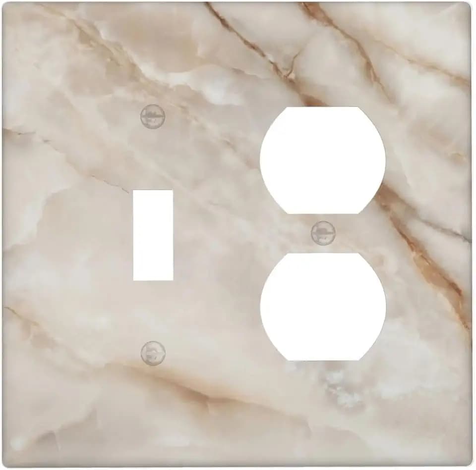Beige Marble Pattern Light Switch Cover Modern Wall Plate Decorative 2 Gang 1 Toggle 1 Duplex Comb Switch Plates Electrical Outlet Faceplate for Bathroom Kitchen Bedroom 4.6" x 4.5"
