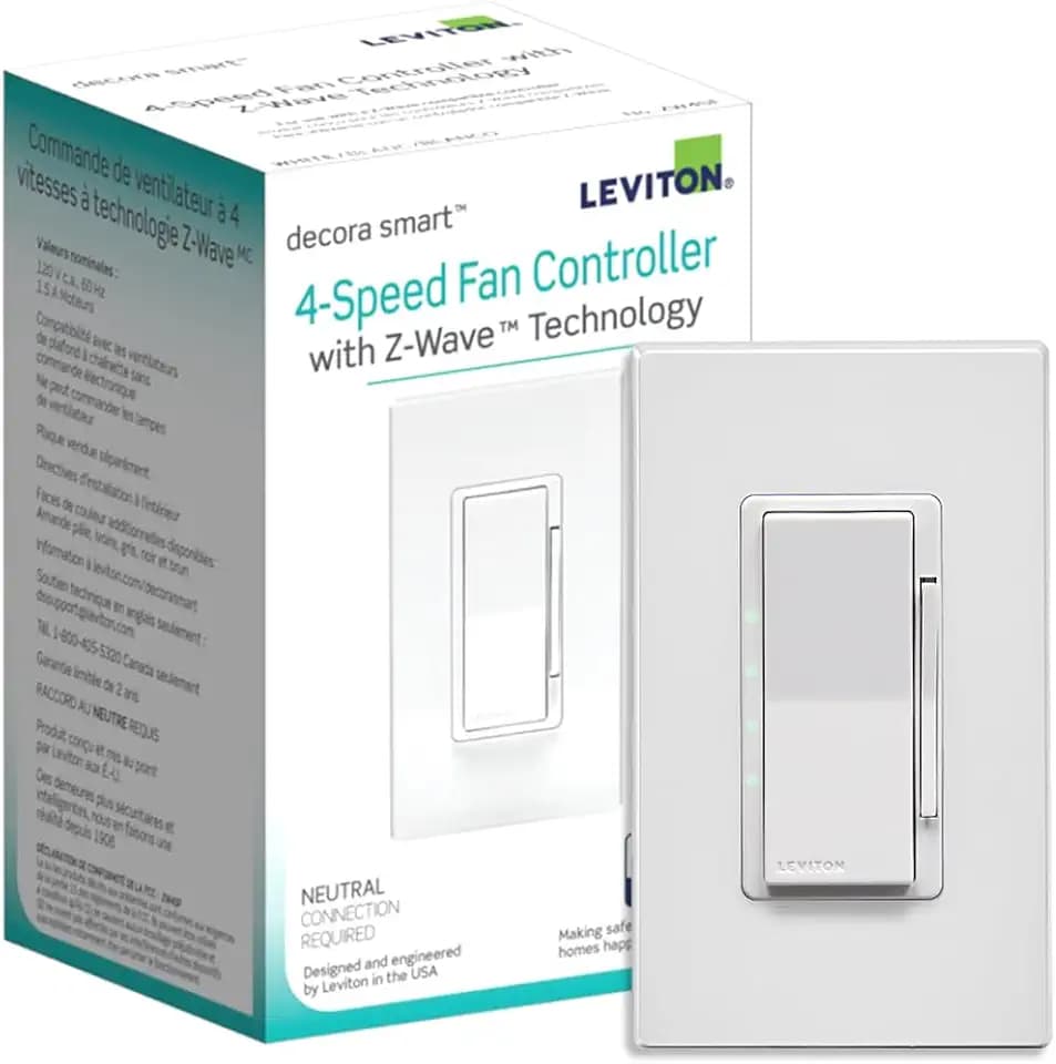 Leviton Decora Smart Fan Speed Controller, Z-Wave Plus, ZW4SF-1BW, White