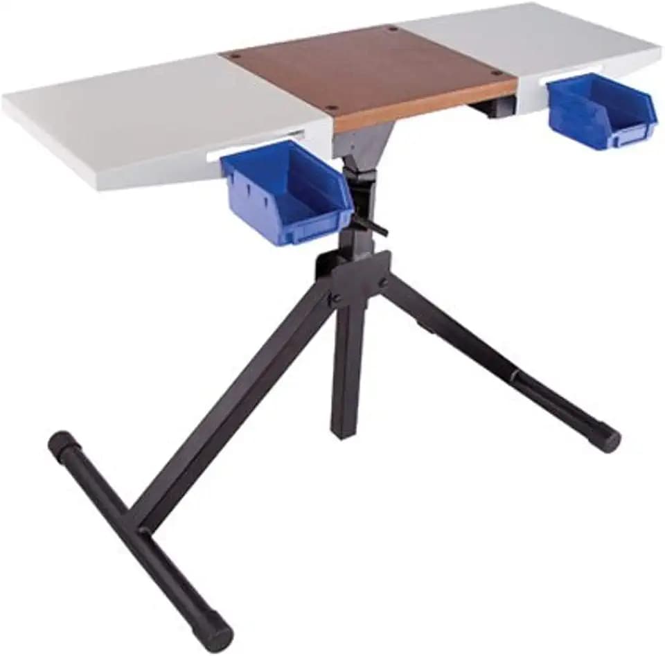 Frankford Arsenal Platinum Series Reloading Stand with Adjustable Steel Frame Construction, Wood Surface Center and Storage Bins for Reloading, Black, White, Blue