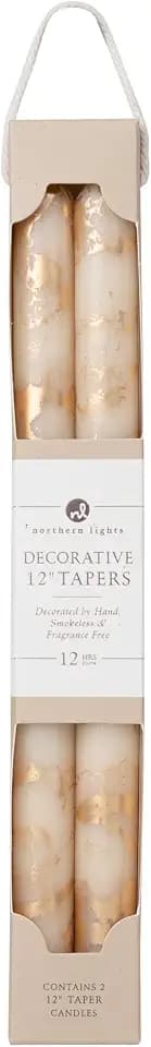 Northern Lights Candles Premium Tapers - 12" 2pk - Cream with Gold - 73308