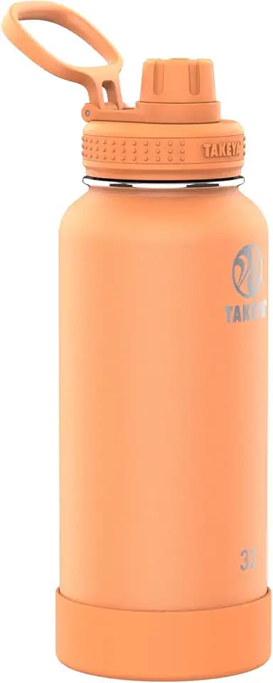 Takeya Actives 32 oz Vacuum Insulated Stainless Steel Water Bottle with Spout Lid, Premium Quality, Tart Orange