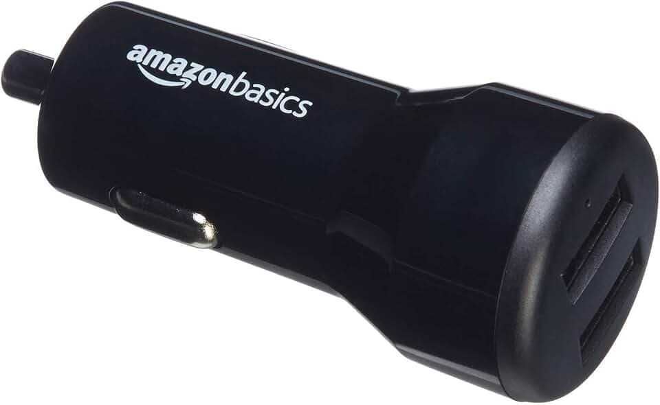 Amazon Basics Kfz-Ladegerät für Apple- & Android-Geräte, USB-Anschluss: 2 Eingänge, 4,8 Ampere / 24 W, Schwarz