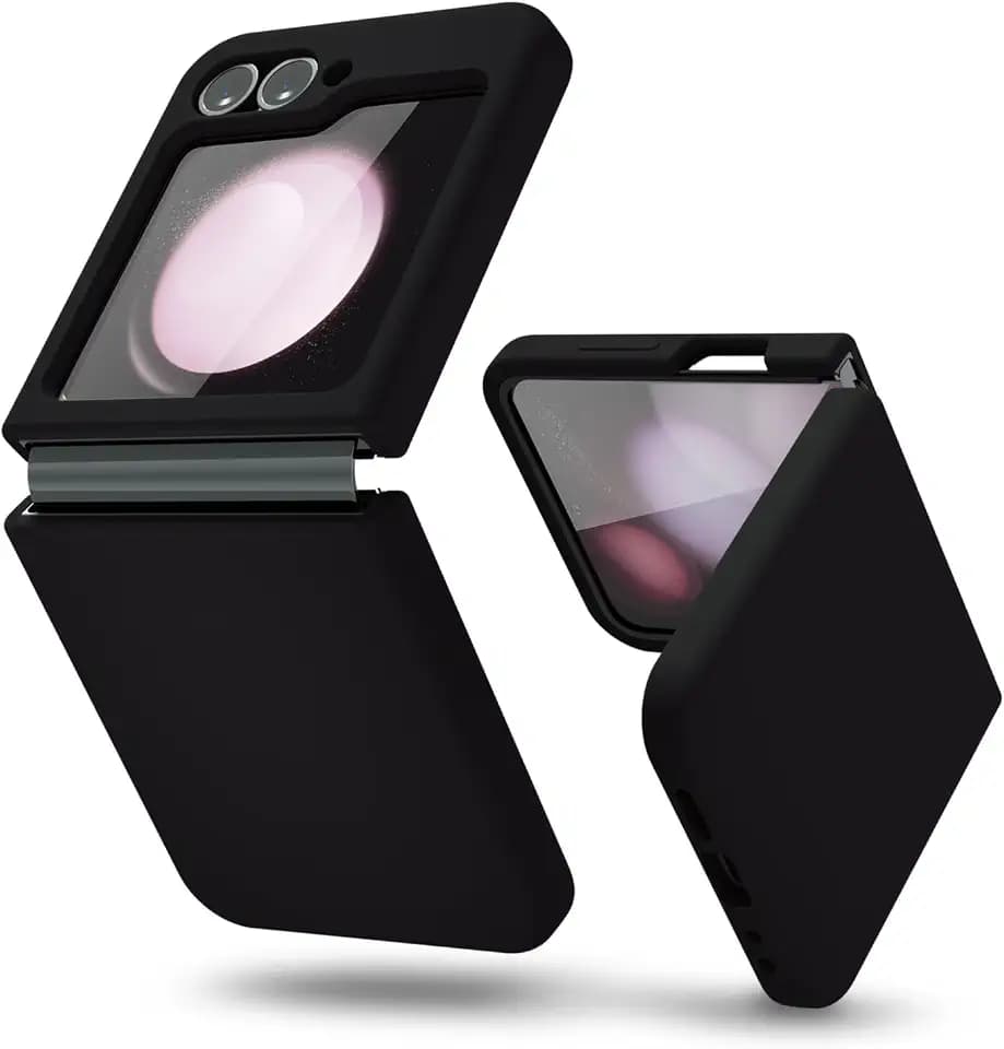 oakxco for Samsung Galaxy Z Flip 6 Phone Case Liquid Silicone, Thin Slim Soft Rubber Gel TPU Plain Simple Cover for Women Girl Cute, Matte Solid Color, Black