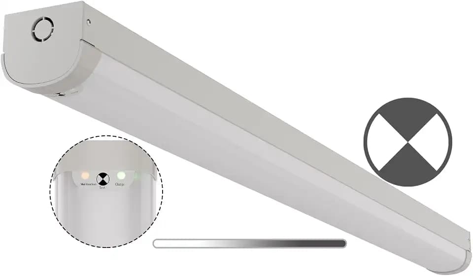 4FT LED Linear Strip Emergency Stairwell Light, 2 Watt Selectable, 20W/40W, 2500lm/5000lm, Battery Backup, 5000K, IP20, 0-10V Dimmable 4 Foot Flush Mount Commercial LED Shop Ceiling Light Fixture, ETL