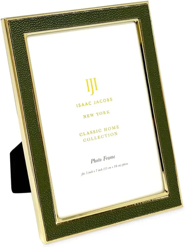 Isaac Jacobs 5x7 Olive Green Leather w/Gold Metal Picture Frame w/Easel