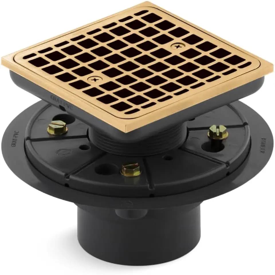 KOHLER 9136-2MB Clearflo Square Design Tile-In Shower Drain, Removable Grid Plate, 2" & 3" PVC Connection, Corrosion Resistant, Vibrant Brushed Moderne Brass
