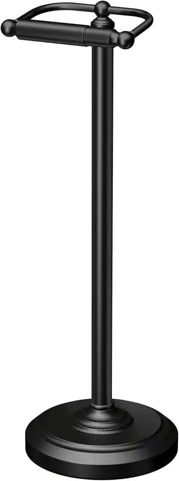 Gatco 1436MX Toilet Paper Holder Stand, Weighted Base, Matte Black, Freestanding Bathroom Floor Stand, 22 Inch
