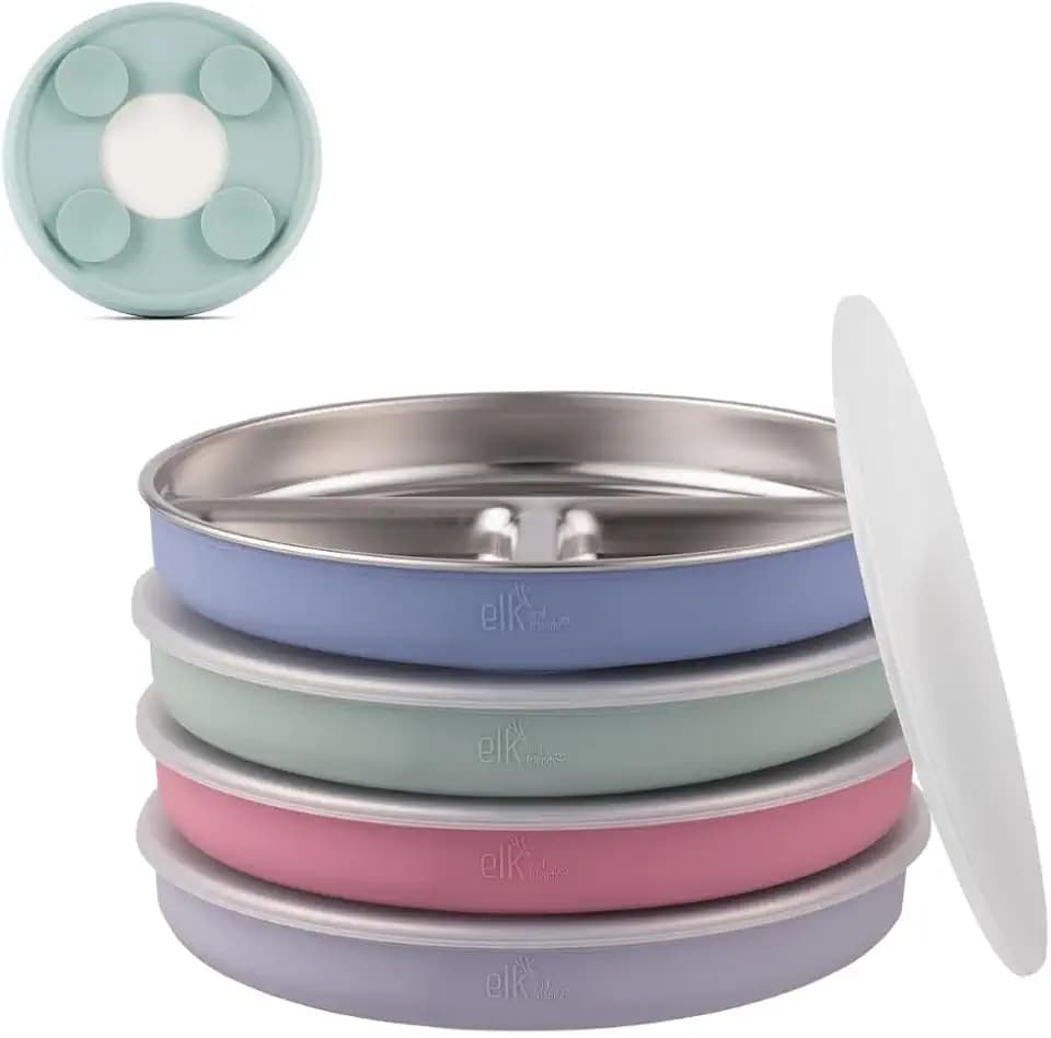 Elk and Friends Kids/Toddler 7.8" Stainless Steel Divided Plate + Lid | 4pk