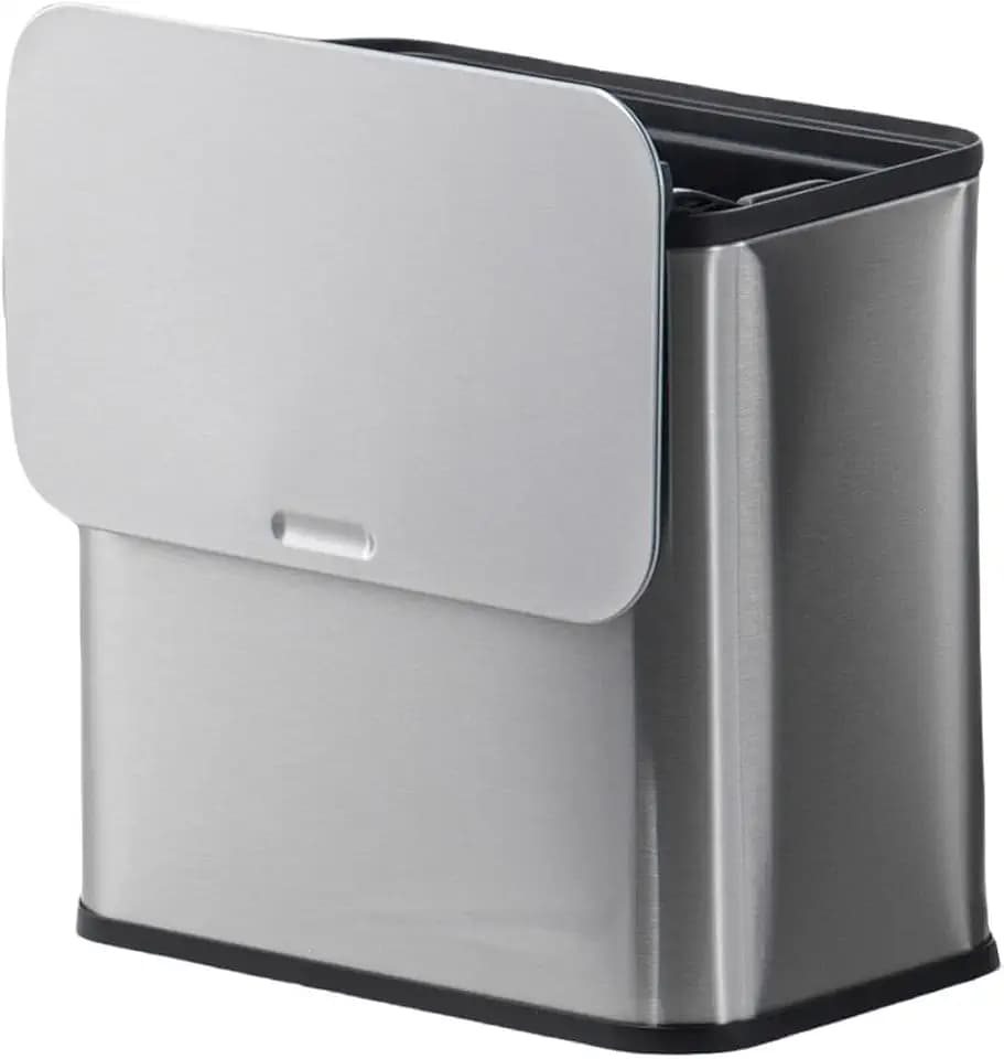 1.3 Gallon Stainless Steel Hanging Trash Can with Lid, Wall-Mount or Freestanding Waste Bin for Kitchen, Bathroom, or Office, Compact Odor-Control Compost Bin with Removable Inner Bucket and Charcoal