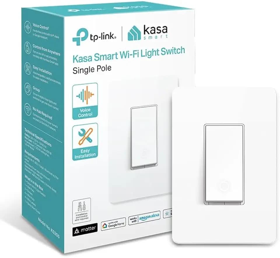 Kasa Matter Smart Light Switch, KS205, Single Pole, Need Neutral Wire