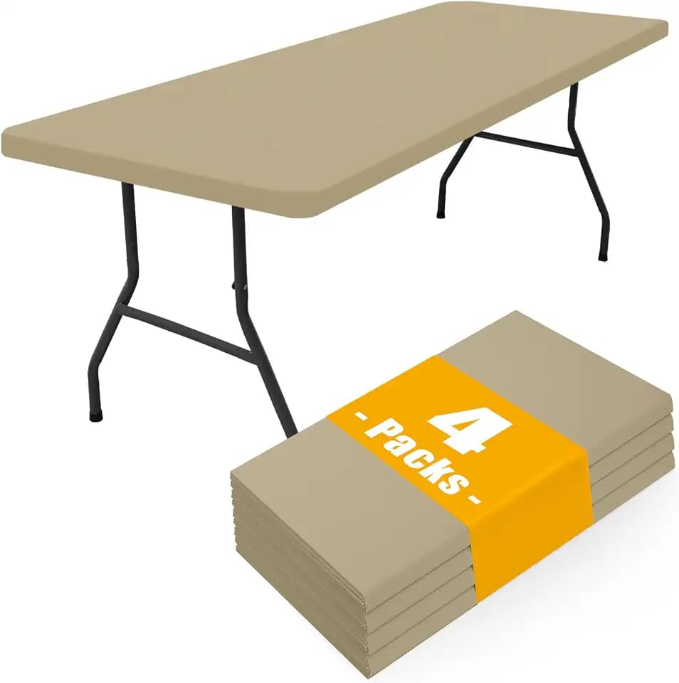 Smiry 4 Pack Elastic Fitted Polyester Tablecloths for 6 Foot Tables