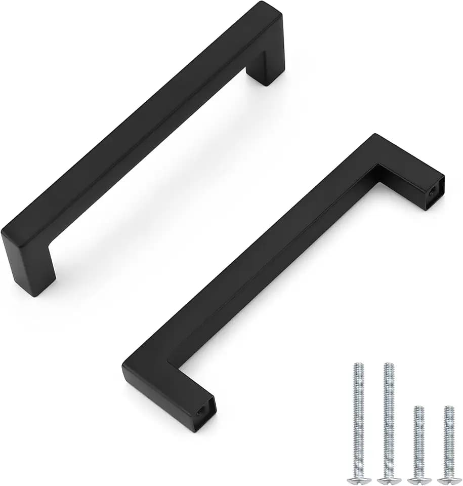 Probrico 20 Pack Hole Centers 5inch Square Black Kitchen Cabinet Pulls,Stainless Steel Cabinet Handles, Modern Corner Bar Pull Handle for Cabinets Drawers and Closets