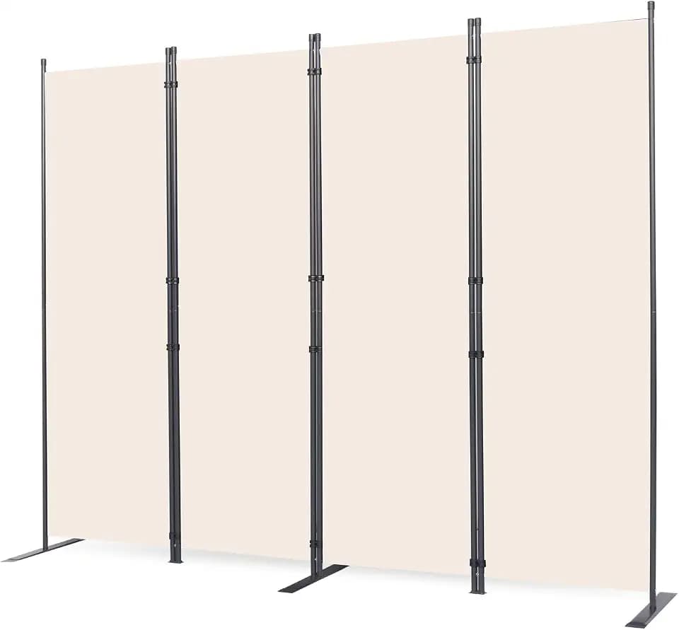 Room Divider, 4 Panel Folding Privacy Screens with Wider Feet, Beige