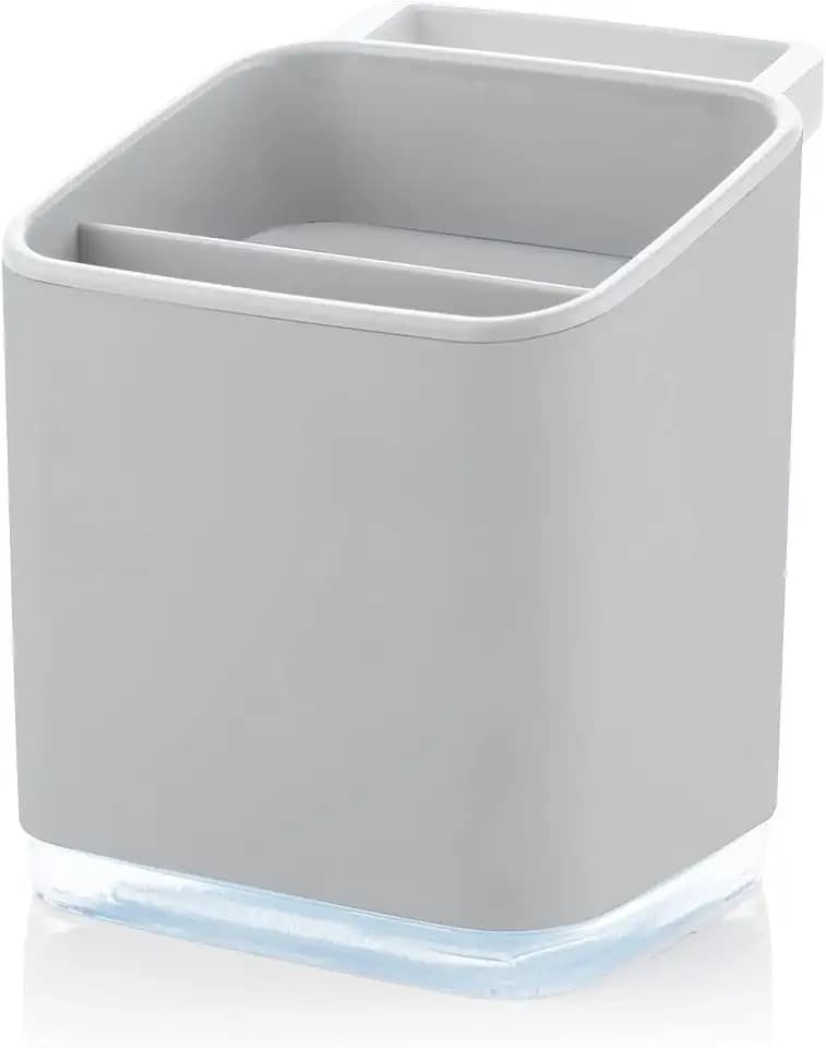 Minky Homecare Sink Caddy-Sponge Holder with Removable Tray, Rail for Cloths, and Drainage Spout Small Footprint Organizer for Kitchen Accessories-Made in UK, One Size, Light Grey