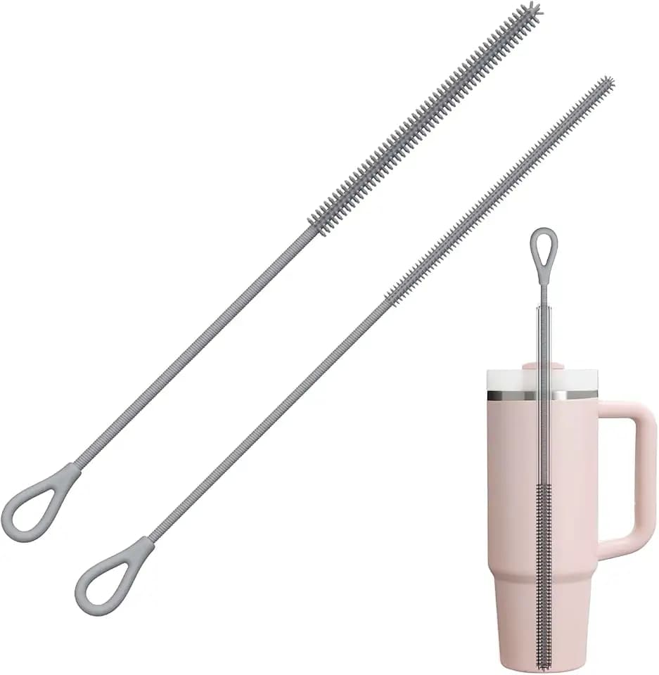 YOTIME Silicone Straw Cleaner Brush, 2Pcs Reusable Straw Brush, Gray